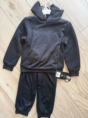 Layer 8 Kids Black Ribbed Hoodie & Jogger Set
